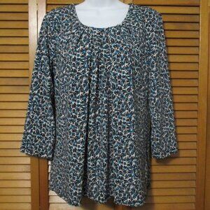 Josephine Studio top wash & wear 3/4 sleeves teal, brown, cream, stretchy size L